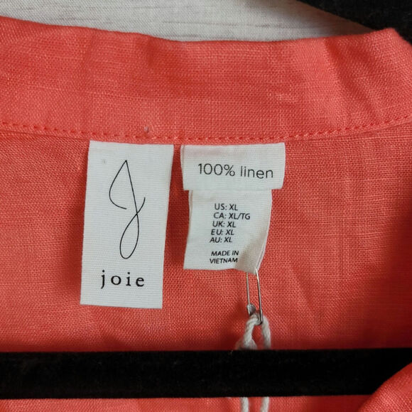 Joie 100% Linen Button Up Crop Short Sleeve in Coral, sz XL - Picture 4 of 9